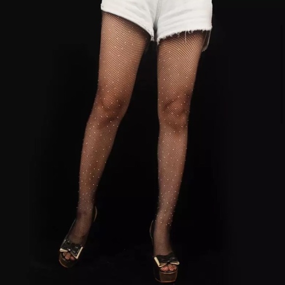 NEW Rhinestone Fishnet Pantyhose Tights - BLACK - Picture 2 of 6